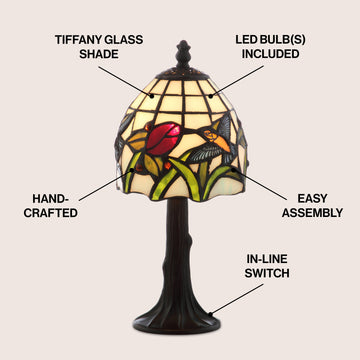 Hummingbird Tiffany Style 12" LED Table Lamp - JONATHAN Y